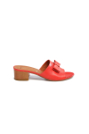 Дамски чехли на удобен нисък ток в червена естествена кожа BONITA 14