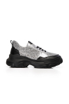 Дамски спортни обувки в черна и сребърна кожа с акцент от сребърен глитер ALORA 13