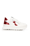 Дамски спортни обувки в комбинация от бяла и сребърна кожа с акцент от металическа кожа в червено ROSA 03