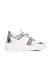 Дамски спортни обувки в бяла и сребърна кожа с акцент от сребърен глитер JANNA 01