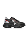 Дамски спортни обувки в черна кожа с акцент металическа кожа в червено и сребро ALORA 14