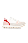 Дамски маратонки в бяла и розова кожа , съчетани с червен лак и сив велур ATLANTA 03