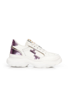 Дамски спортни обувки в бяла кожа с акцент металическа кожа в лилаво и златно ALORA 14