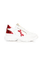 Дамски спортни обувки в бяла кожа с акцент металическа кожа в червено и злато ALORA 14