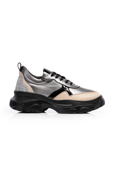 Дамски спортни обувки в тренд комбинация от бежово , сребро и черно ALORA 10