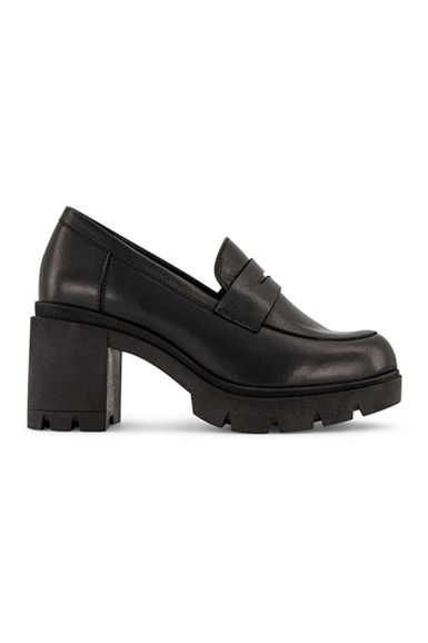 Дамски елегантни обувки от черна естествена кожа на ток VLADI 06