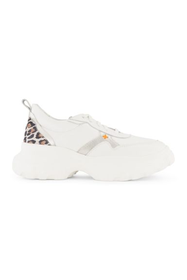 Дамски спортни обувки от естествена бяла кожа с акцент леопардов велур ALORA 10
