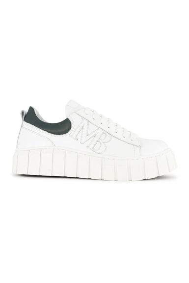 Дамски спортни обувки от естествена бяла кожа с ефектен акцент в зелено SHARLOT 02