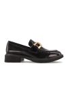 Дамски ежедневни обувки от черен естествен мачкан лак със златен аксесоар ARIZA 26